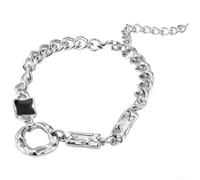 Whychstore Bracelets assortis pour couple en acier titane avec accents de zircone, design attractif mutuel pour lui et elle, cordon réglable