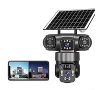 Whychstore Caméra de sécurité 4K sans fil à énergie solaire, caméra WiFi extérieure à trois lentilles avec 8000 MA, 360 degrés intelligence sans fil pour la maison ou le bureau (noir)