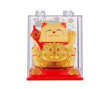 Whychstore Chat porte-bonheur à énergie solaire - Bras oscillant automatique Feng Shui Maneki Neko pour richesse et bonne fortune - Décoration de bureau en plastique pour la maison, le bureau ou la