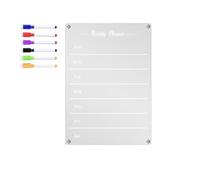 Whychstore Ensemble calendrier hebdomadaire transparent en acrylique pour réfrigérateur avec surface magnétique effaçable, comprend 6 stylos réinscriptibles pour tableau blanc