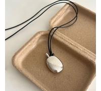 Whychstore Long collier avec pendentif flasque en argent pour femme avec cordon en cuir noir - Chaîne réglable de 98 cm en alliage de cuivre pour un look superposé