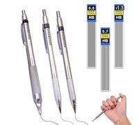 WHYCNJL 3 Pièces Porte-mine 0,5/0,7/1.3 mm avec 3 Tubes (36 Pièces) mine HB Porte-mine,Stylo En métal,Mechanical Pencil pour Esquisser Dessiner écrire et Faire les Devoirs (Argent)