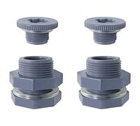 WHYHKJ Lot de 2 raccords de cloison en plastique PVC avec bouchons résistants à la corrosion pour tonneaux de pluie, aquariums, réservoirs d'eau, baignoires, piscines (34 avec joint d'étanchéité en