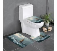 WHYJIC A Ship in The Storm Lot de 3 tapis de salle de bain antidérapants rectangulaires, en forme de U et ovales pour toilettes, coiffeuse et baignoire 61 x 40,6 cm