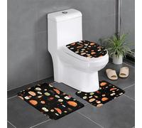 WHYJIC Lot de 3 tapis de salle de bain antidérapants à motif japonais de sushi noir, 61 x 40,6 cm - Tapis rectangulaire en forme de U et ovale pour toilettes, coiffeuse et baignoire
