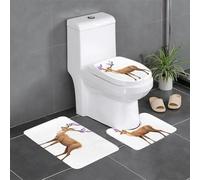 WHYJIC Lot de 3 tapis de salle de bain antidérapants rectangulaires, en forme de U et ovales pour toilettes, coiffeuse et baignoire Motif cerf incrusté de lavande 61 x 40,6 cm