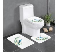 WHYJIC Lot de 3 tapis de salle de bain antidérapants rectangulaires et ovales en forme de U pour toilettes, coiffeuse et baignoire Motif oiseau sur fleurs 61 x 40,6 cm