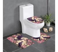 WHYJIC Noble Lot de 3 tapis de salle de bain antidérapants rectangulaires, en forme de U et ovales pour toilettes, coiffeuse et baignoire Motif oiseau violet 61 x 40,6 cm