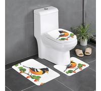 WHYJIC Oriole Lot de 3 tapis de salle de bain antidérapants rectangulaires en forme de U et ovales pour toilettes, coiffeuse et baignoire Motif oiseau dans le jardin de fraises 61 x 40,6 cm