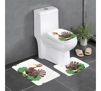 WHYJIC Turkey in the Clover Lot de 3 tapis de salle de bain antidérapants rectangulaires, en forme de U et ovales pour toilettes, coiffeuse et baignoire 61 x 40,6 cm