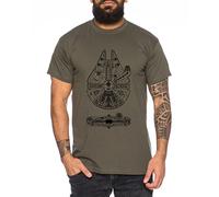 WhyKiki Falcon Line T-Shirt pour Homme Millennium blaupause Blueprint falkon, Farbe2:Khaki;Größe2:XL