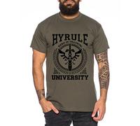 WhyKiki University of Hyrule T-Shirt pour Homme Link Wappen Gamer Snes Ocarina, Farbe2:Khaki;Größe2:L