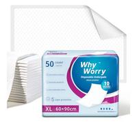 WhyWorry Alèses Jetables 60x90 cm Imperméables, Matelas de Lit Protections pour Adultes Incontinence et Fuites Urinaires, Tapis Absorbant Educateur Chien Animaux, Contrôle des Odeurs, 50 Unités