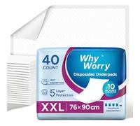 WhyWorry Alèses Jetables 76x90 cm Imperméables, Matelas de Lit Protections pour Adultes Incontinence et Fuites Urinaires, Tapis Absorbant Chien Animaux, Contrôle Odeurs, 80 Unités (2 Paquets de 40)