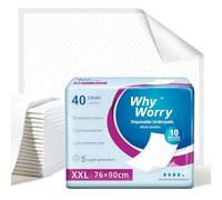 WhyWorry Alèses Jetables 76x90 cm Imperméables, Matelas de Lit Protections pour Adultes Incontinence et Fuites Urinaires, Tapis Absorbant Educateur Chien Animaux, Contrôle des Odeurs, 40 Unités
