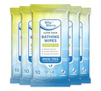 WhyWorry Lingettes Nettoyantes Corps pour Adultes et Personnes Âgées, Extra Épaisses 20 x 30 cm Lingettes de Douche avec Aloès, Idéales pour Gym, Camping et Voyage, Compatibles Micro-ondes, 50 Unité