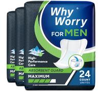 WhyWorry Protections Absorbantes pour fuites urinaires masculines, 72 Unité | Protection anatomique, Incontinence homme légère à modérée, discrète, anti-fuites, Neutralise les odeurs, Sans parfum