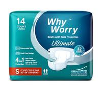 WhyWorry Ultimate Couches Adultes pour Fuite Urinaire Importantes, Changes Complets pour Incontinence, Culotte Absorbante Jetables pour Homme & Femme, Contrôle des Odeurs, Unisexe, Taille S, 14 Unités