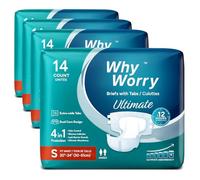 WhyWorry Ultimate Couches Adultes pour Fuite Urinaire Importantes, Changes Complets pour Incontinence, Culotte Absorbante Jetables pour Homme & Femme, Contrôle des Odeurs, Unisexe, Taille S, 56 Unités