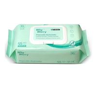WhyWorry XL Lingettes Nettoyantes pour Adultes, Lingettes Humides Extra Épaisses 20 x 30 cm avec Aloès pour le Corps, Lingettes pour Incontinence et Hygiène Intime, 55 Unité