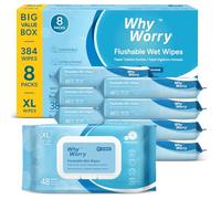 WhyWorry XL Papier Toilette Humide 20x25 cm pour Adultes, Extra Épais Lingettes Nettoyage Jetable dans les Toilettes, Camomille et Vitamine E, 100% Végétales, Mer Parfum, 384 Unité (8 Paquets de 48)