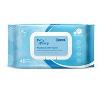 WhyWorry XL Papier Toilette Humide 20x25 cm pour Adultes, Extra Épais Lingettes Nettoyage Jetable dans les Toilettes, Camomille et Vitamine E, 100% Végétales & Sans Colorant, Mer Parfum, 48 Unité