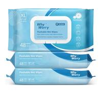 WhyWorry XL Papier Toilette Humide 20x25 cm pour Adultes, Extra Épais Lingettes Nettoyage Jetable dans les Toilettes, Camomille et Vitamine E, 100% Végétales, Mer Parfum, 144 Unité (3 Paquets de 48)