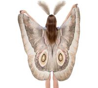 Whyzsjnclg Aile de Papillon, Costume de Papillon Nuit, Aile d'halloween avec Bandeau Plumes imprimé des Deux côtés, Cape pour Halloween ou fête costumée