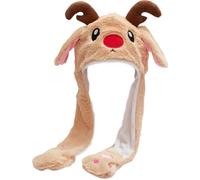 Whyzsjnclg Chapeau de Noël, chapeau d'oreille mobile moelleux taille libre Noël dessin animé mignon fou thermique hiver festif avec oreilles mobiles cadeaux pour enfants, adultes, renne, avec