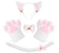 Whyzsjnclg Costume de Cosplay de Chat, Ensemble Cosplay Chat, Pattes d'oreilles en Peluche avec Collier et Queue pour fête Noël d'halloween (Blanc), Queue Bandeau 'Oreille pour Un Usage Quotidien