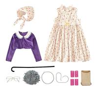 Whyzsjnclg Costume de grand-mère pour enfants, Costume de vieille dame pour enfants, 10 pièces/ensemble, Costumes 100 jours d'école, grand-mère pour, S