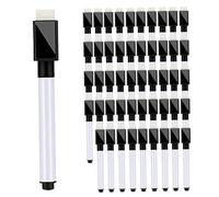 Whyzsjnclg Marqueurs effaçables à sec, 50 pièces, marqueurs à pointe Fine pour tableau blanc avec capuchon de gomme, fournitures de bureau pour écoliers, noirs