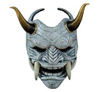 Whyzsjnclg Masque de samouraï, masque Oni, samouraï complet effrayant avec et corne de bœuf, diable d'horreur 11 x 9, 5 avec bande élastique pour Halloween, mascarade, accessoires cosplay, diable