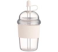 Whyzsjnclg Tasse à café glacé réutilisable, gobelet à café glacé de 430ml avec manchon en Silicone, tasse eau amovible avec paille, blanche, réutilisable