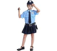 Whyzsjnclg Uniforme de police, costume de policier pour filles costume pour enfants mignons comprend une jupe, une cravate, ceinture, pour la fête, un jeu rôle, dégoût, taille 150