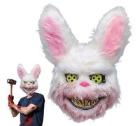 WHZHSTAR Masque Effrayant d'Halloween, Masque de Lapin Sanglant, Masque d'Horreur Réaliste pour Adulte et Enfant, Lapin Poilu pour Enfant Adulte, Drôle pour Carnaval, Fête Déguisée, Cosplay