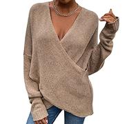 WHZXYDN Automne Et Hiver Nouveau Pull en Maille Ample Croisé pour Femmes Kaki L