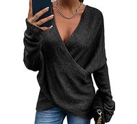 WHZXYDN Automne Et Hiver Nouveau Pull en Maille Ample Croisé pour Femmes Noir XL