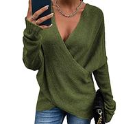 WHZXYDN Automne Et Hiver Nouveau Pull en Maille Ample Croisé pour Femmes, Vert, M