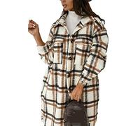 WHZXYDN Automne Et Hiver Nouveau Style à Manches Longues Bouton Revers DéContracté Chaud à Carreaux Long Manteau De Laine, Marron, L