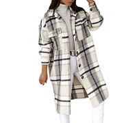 WHZXYDN Automne Et Hiver Nouveau Style à Manches Longues Bouton Revers DéContracté Chaud à Carreaux Long Manteau De Laine