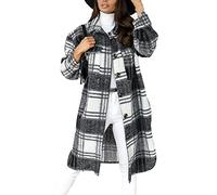 WHZXYDN Automne Et Hiver Nouveau Style à Manches Longues Bouton Revers DéContracté Chaud à Carreaux Long Manteau De Laine