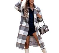 WHZXYDN Automne Et Hiver Nouveau Style Plaid Manteau Mi-Longueur Revers Bouton Manteau en Laine