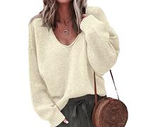 WHZXYDN Chandail à Manches Longues Et Col en V pour Femmes Automne/Hiver, Mode DéContractéE pour Dames Cream-colored, S