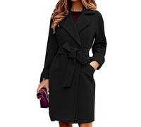 WHZXYDN Manteau De Manteau De Laine De Revers De Ceinture Mince De Mode d'automne Et d'hiver, Noir, M