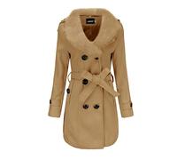 WHZXYDN Manteau en Laine Mi-Long Femme, Trench d'Hiver à Grand Col en Fourrure, Double Face, Beige