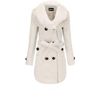WHZXYDN Manteau en Laine Mi-Long Femme, Trench d'Hiver à Grand Col en Fourrure, Double Face, Blanc, XL