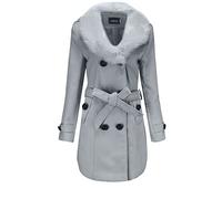 WHZXYDN Manteau en Laine Mi-Long Femme, Trench d'Hiver à Grand Col en Fourrure, Double Face, Gris, XXL