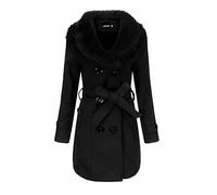 WHZXYDN Manteau en Laine Mi-Long Femme, Trench d'Hiver à Grand Col en Fourrure, Double Face, Noir, L