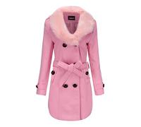 WHZXYDN Manteau en Laine Mi-Long Femme, Trench d'Hiver à Grand Col en Fourrure, Double Face, Rose